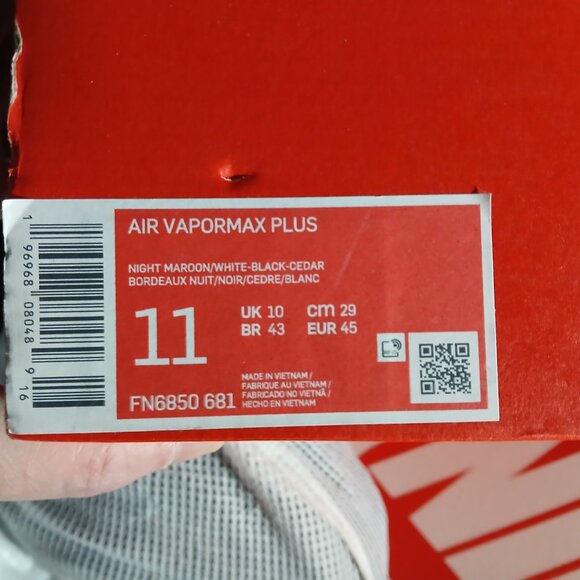 Nike Air VaporMax Plus, Maroon, Mens 11, Unworn, brand new in original box. MINT main image 5